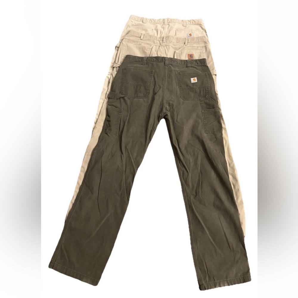 3 Carhartt Utility Carpenter Work Pants Tan & Green 38x34 2 Loose Fit 1 Relaxed
